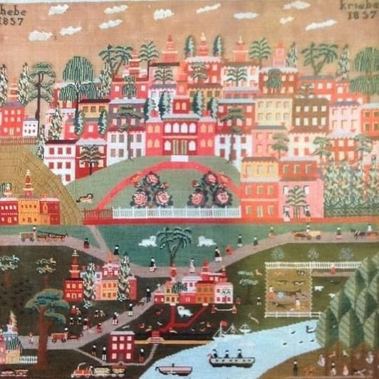 Discount Patterns - Phebe's Townscape, on rug warp