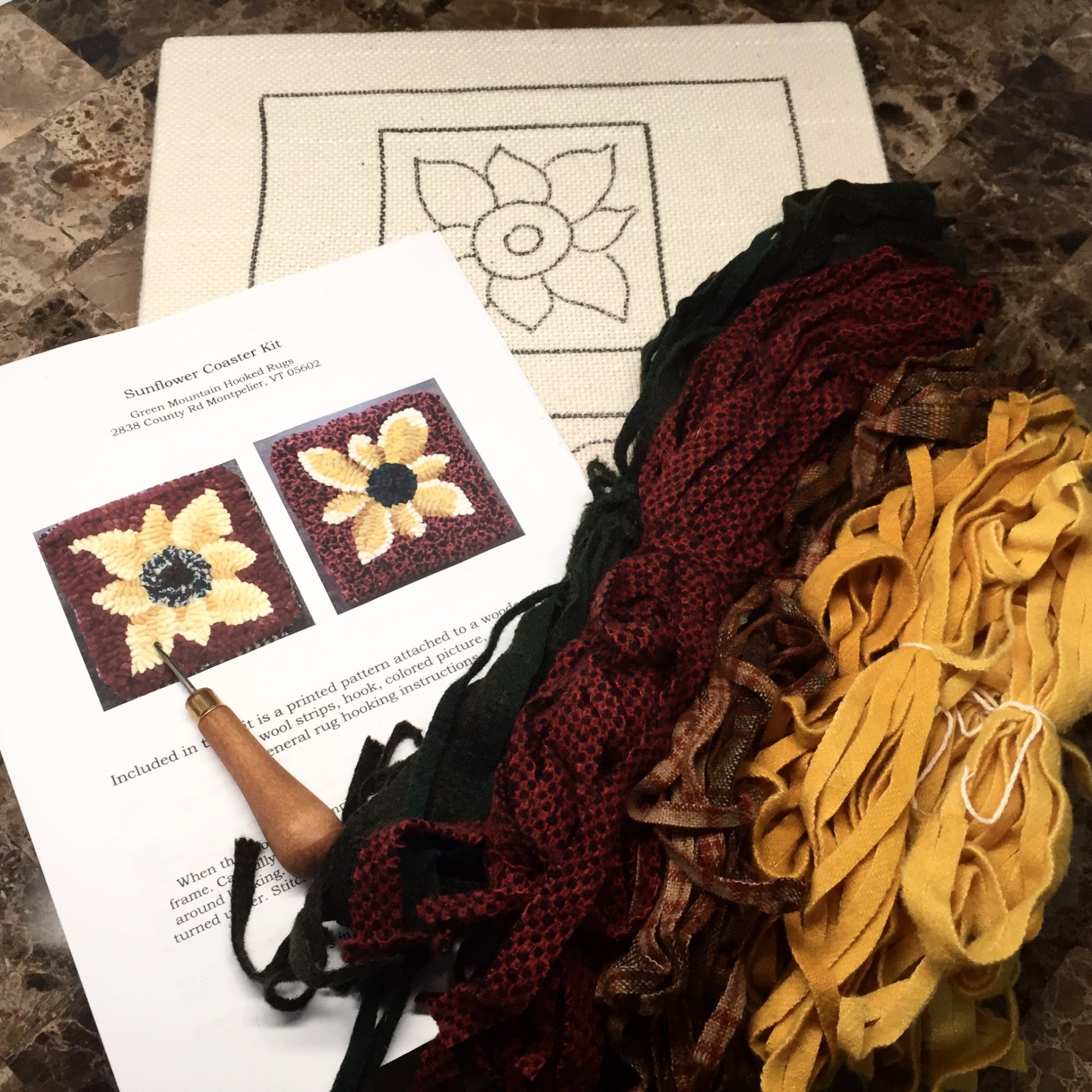 Kit - Sunflower Coasters - Rug Hooking Supplies