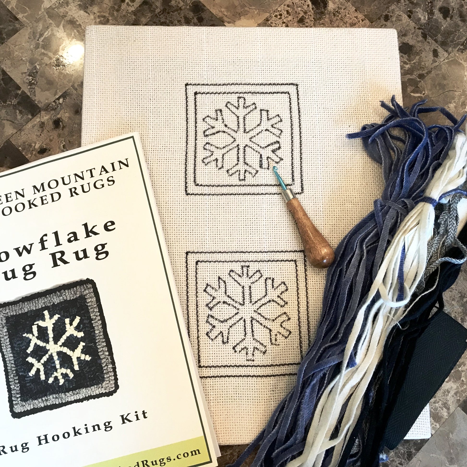 Kit - Snowflake Mug Rug - Rug Hooking Supplies