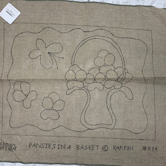 Discount Patterns - Pansies in a Basket, on bleached linen