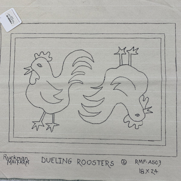 Discount Patterns - Dueling Roosters, on rug warp