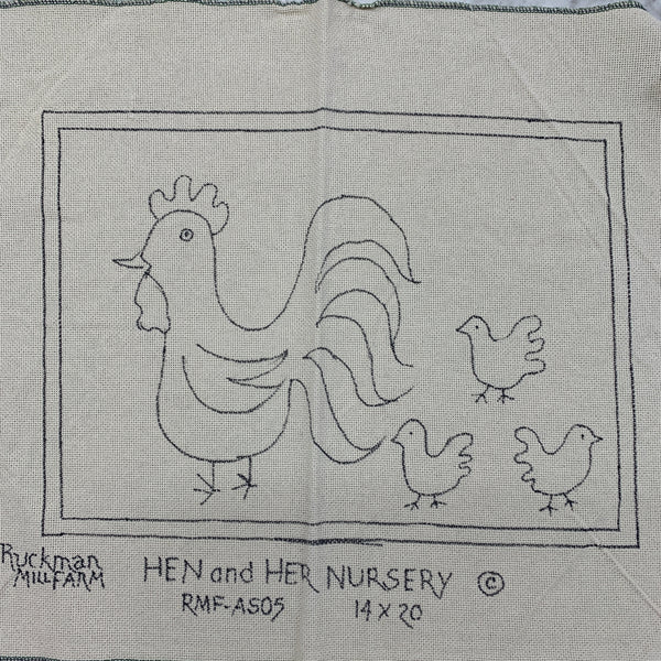 Discount Patterns -  Hen and Her Nursery, on rug warp