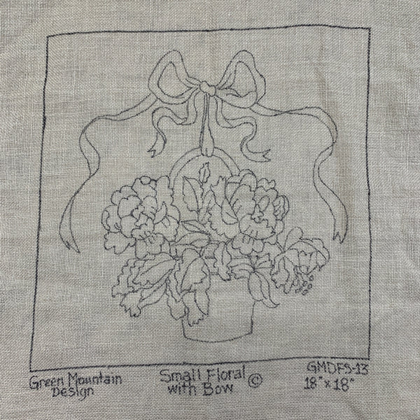 Discount Patterns -  Small Floral with Bow, on bleached linen