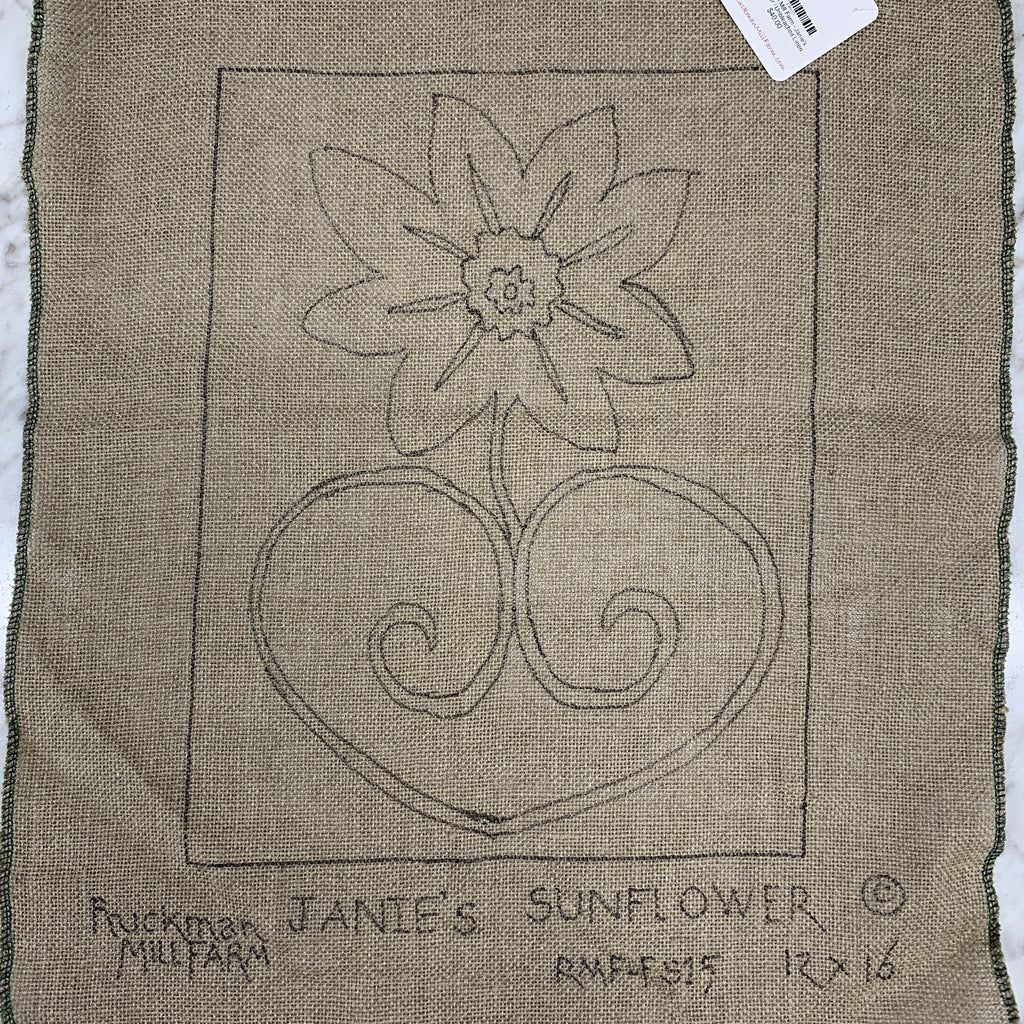 Discount Patterns - Janie's Sunflower, on unbleached linen