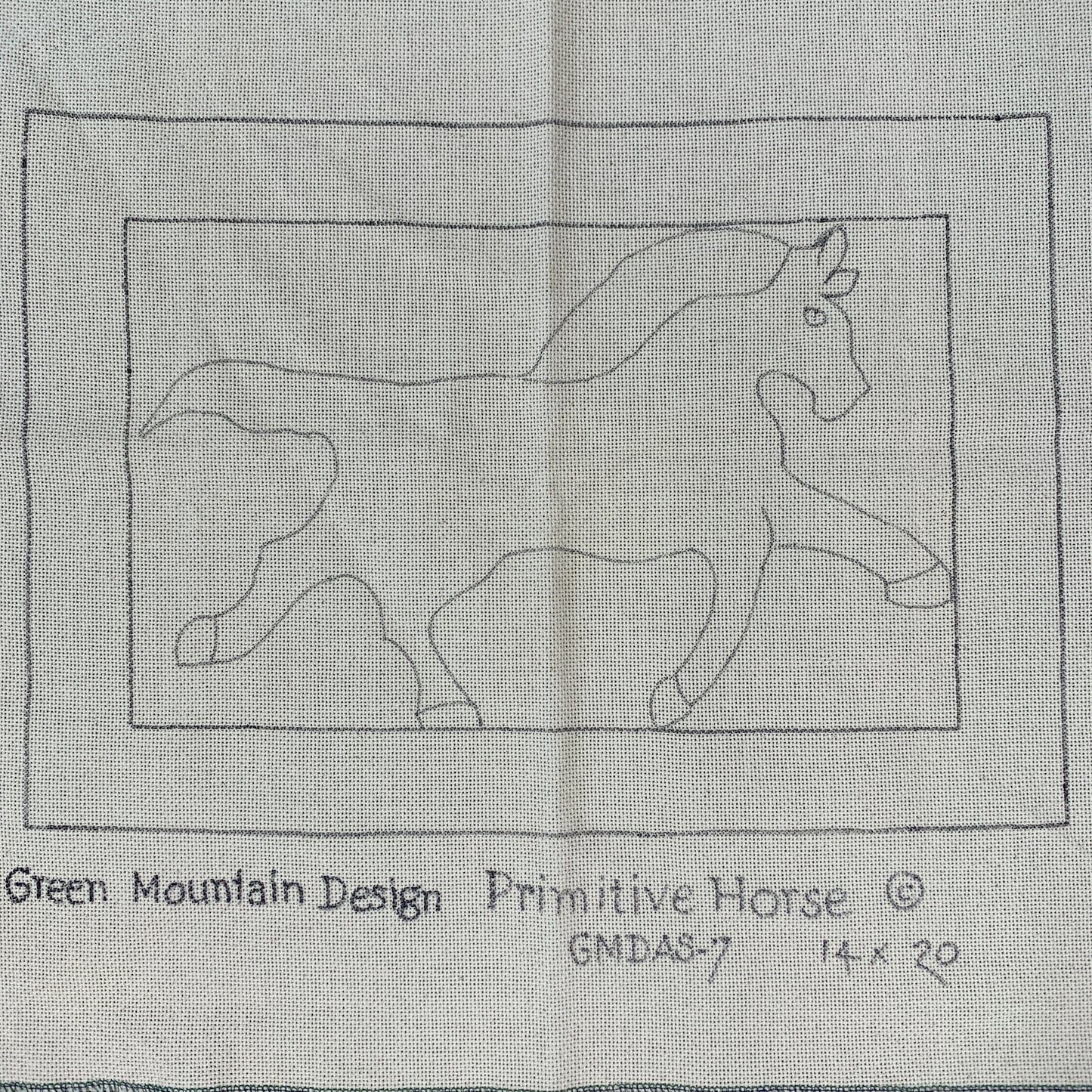 Discount Patterns - Primitive Horse, on rug warp.