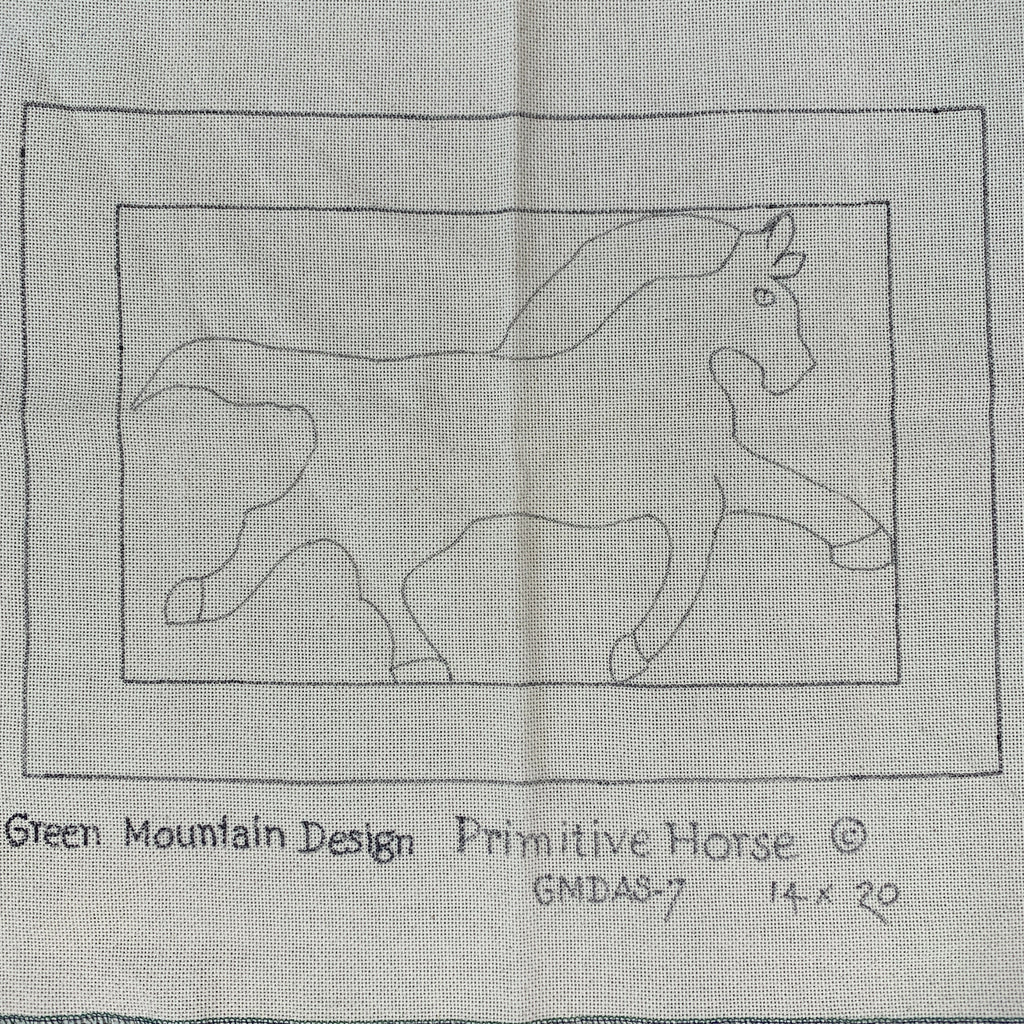 Discount Patterns - Primitive Horse, on rug warp.