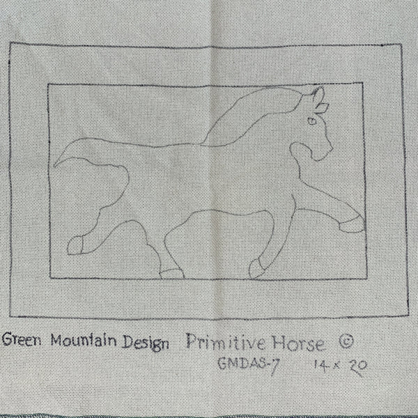 Discount Patterns - Primitive Horse, on rug warp.