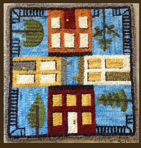 Discount Patterns - Phebe's Townscape, on rug warp