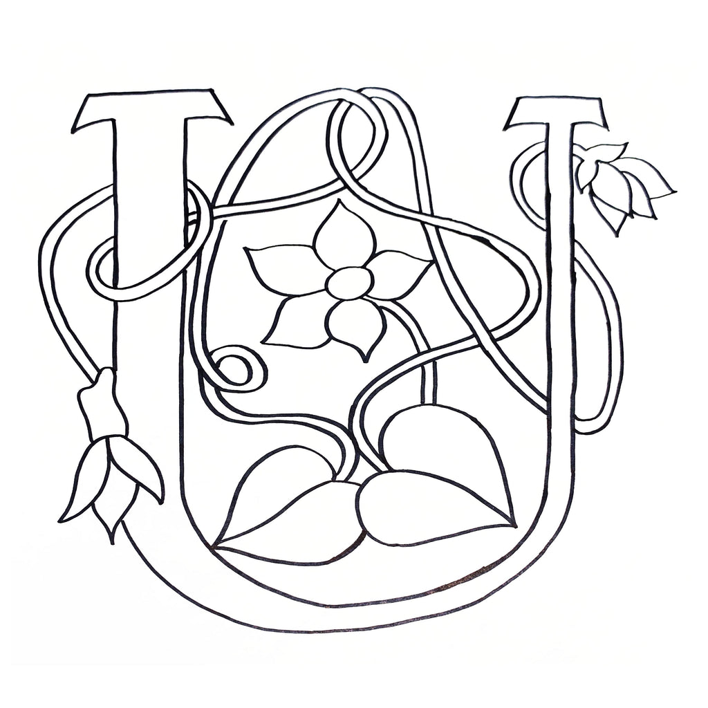 Discount Patterns - Floral Letters, U, on traditional linen